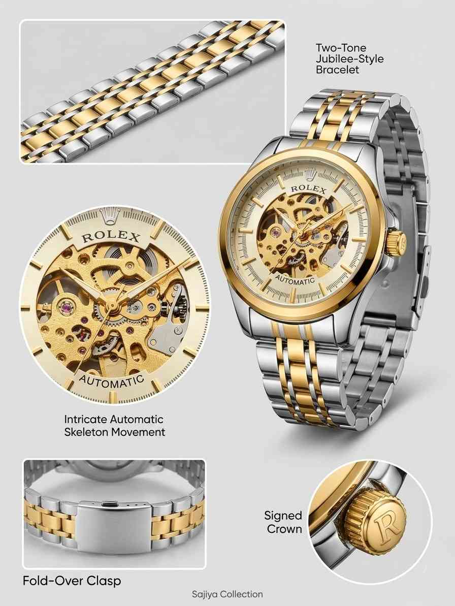 Rolex Luxury Men's Skeleton Automatic Watch Stainless Steel